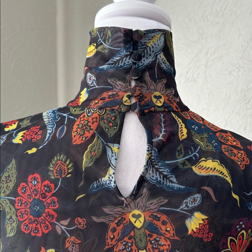 cinq à sept floral mesh mock neck long sleeve top size small - Picture 6 of 12